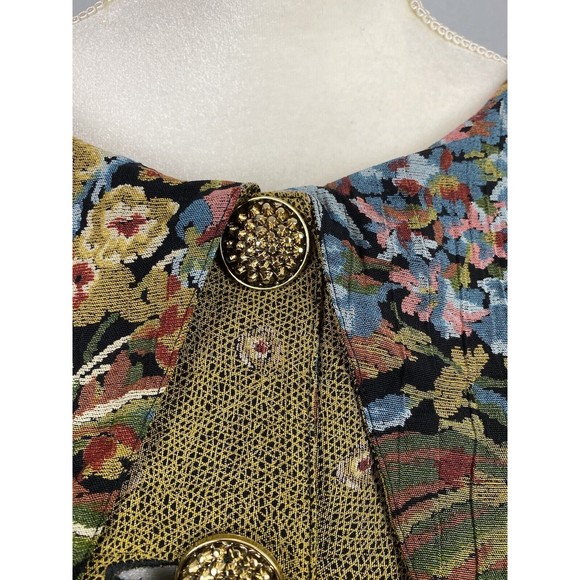 Vintage 80's Dorothy Schoelen Platnium Olive Floral Chic Bib Blouse Jacket Large - Picture 3 of 13